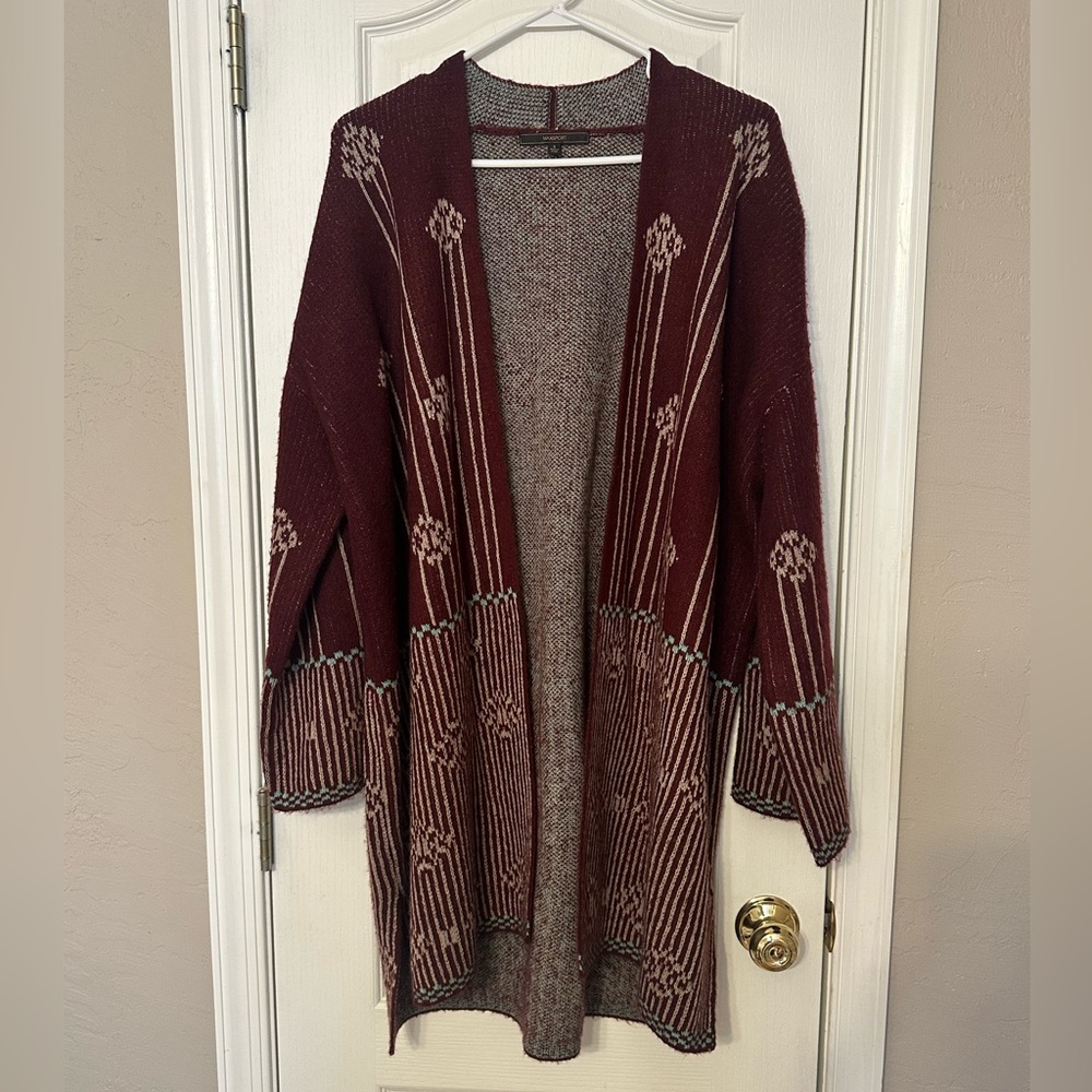 Burgundy Open-Front Cardigan Sweater